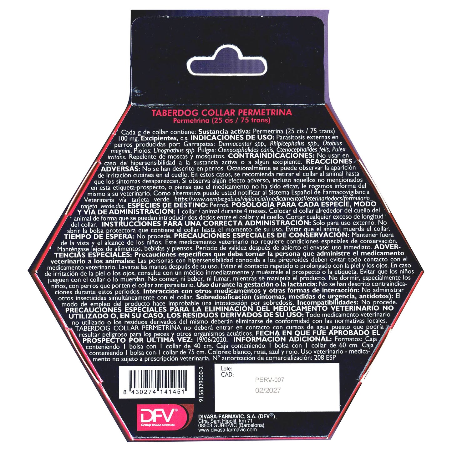 TABERDOG COLLAR PERMETRINA 40 cm.