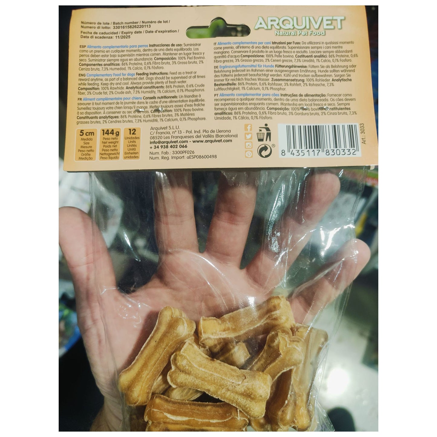 HUESO PRENSADO PIEL 5cm. 12gr./ 12 uds.