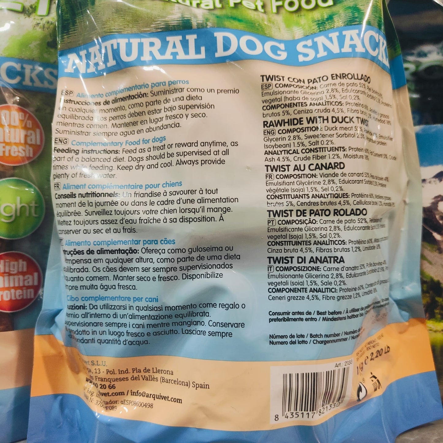 SNACKS TWIST CON PATO ENROLLADO 1 Kg.Arquivet