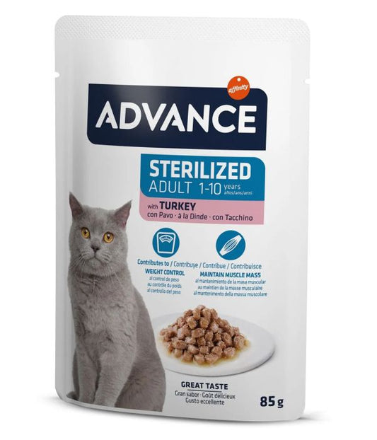 Advance Bocaditos en Salsa con Pavo 85 gr.Gatos Esterilizdos