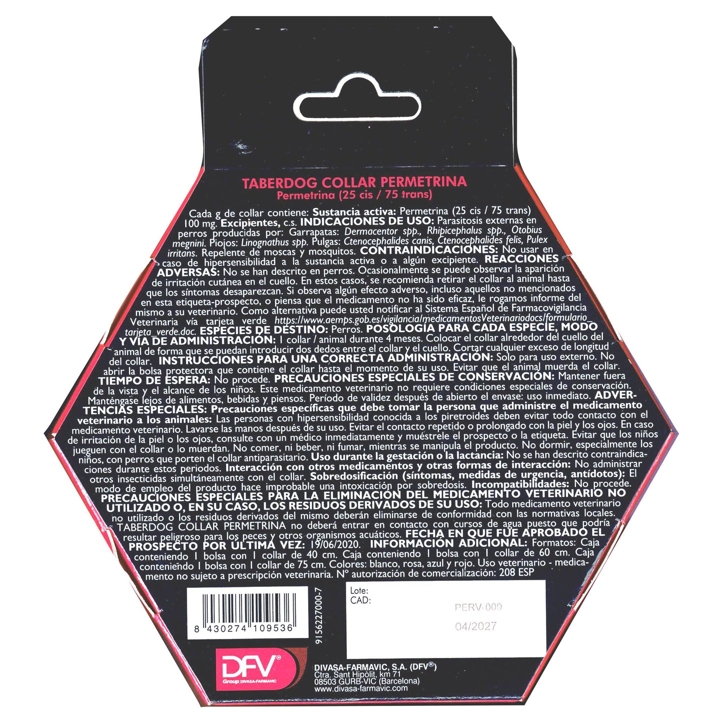 TABERDOG COLLAR PERMETRINA 60cm.