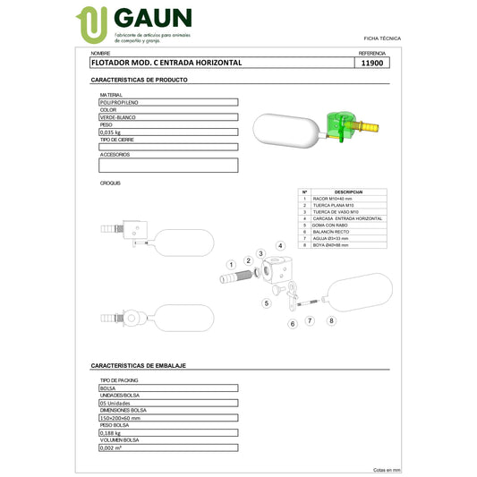 FLOTADOR MODELO C ENTRADA HORIZONTAL
