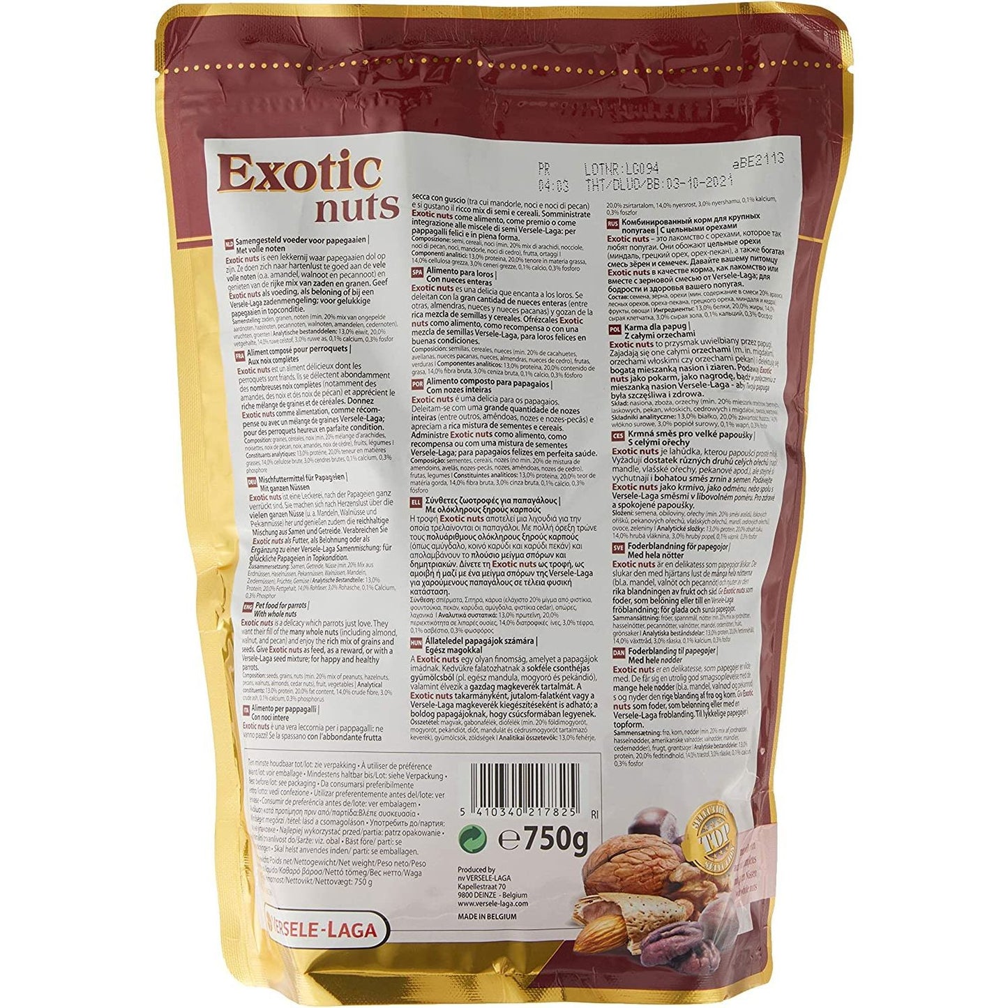 LOROS CON NUECES EXOTIC 750 GR. VERSELE-LAGA