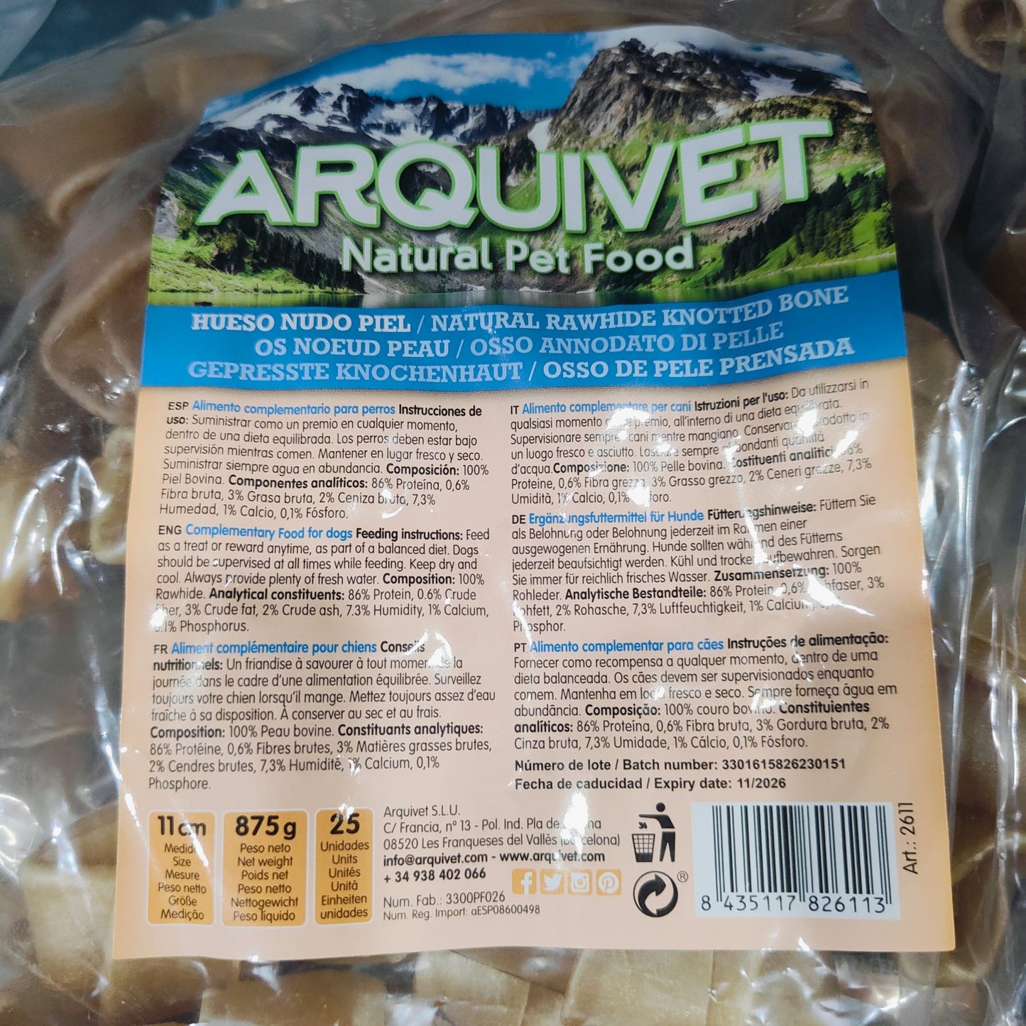 HUESO NUDO PIEL 11 cm. Bolsa 25 uds.