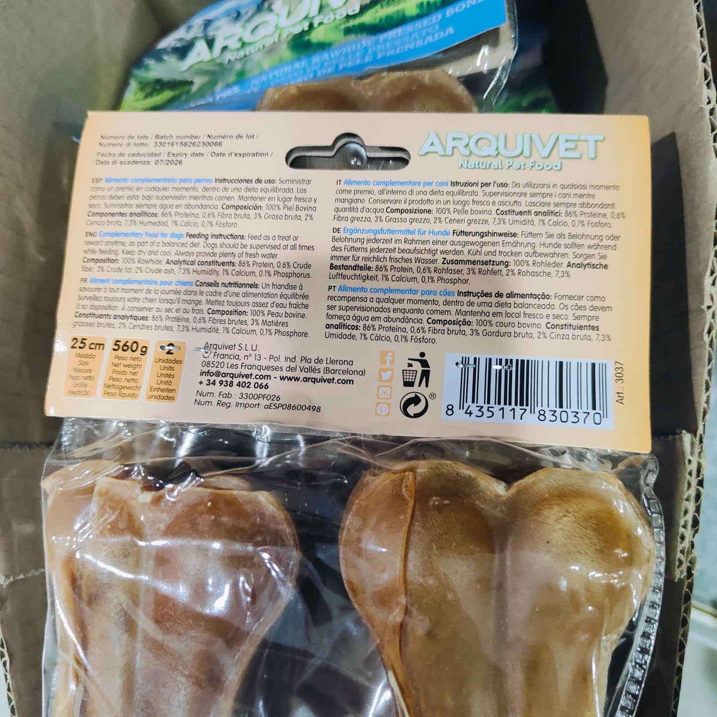 HUESO PRENSADO PIEL 25cm. 2piezas 280 gr.