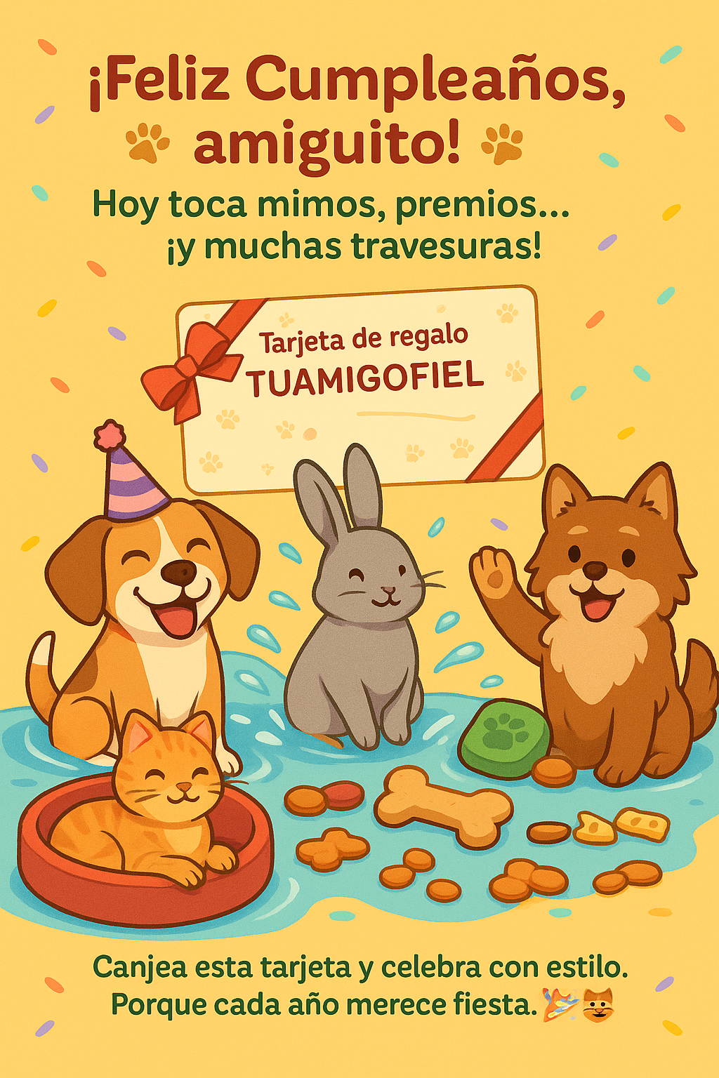 TARJETA REGALO - ¡Regala mimos, juguetes y croquetas!